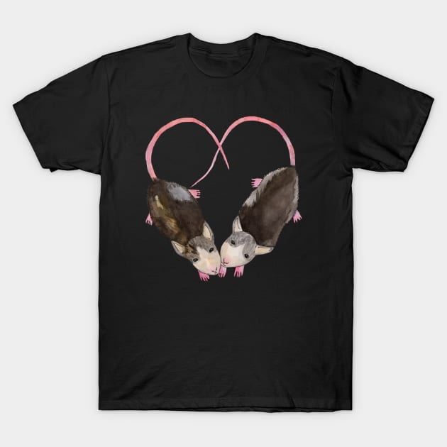 Two rats Heart shape T-Shirt by deadblackpony